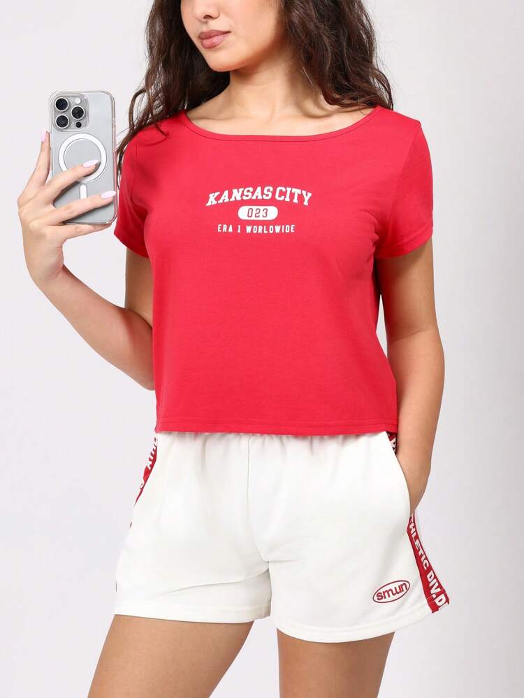 Kansas City Logo Crop Top With Athletic Shorts