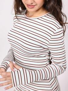 SUMWON 罗纹长袖上衣和骑行短裤套装，休闲秋冬搭配套装，长度至大腿中部 - 彩色 - 查看 6