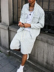 PAVTROS Men's Long Sleeve Frayed Single-Breasted Denim Jacket And Denim Shorts Casual Suit Going Out Hang Out Commute Street Party, Fall Clothes - Multicolor - View 6