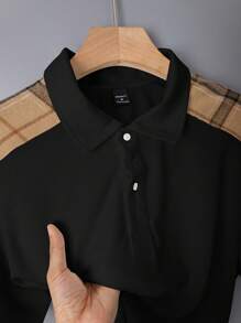 Manfinity RelaxMax Ensemble polo et short casual d'été pour homme en patchwork à carreaux, vêtements d'automne