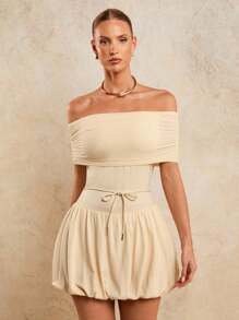 COSMINA Women's Elegant Mesh Ruched Mini Dress With Sleeves, Early Autumn - Beige - View 6