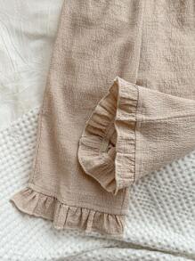 SHEIN Baby Girl Summer Casual Solid Color Short Sleeve Top & Pants 2pcs Set - Khaki - View 7