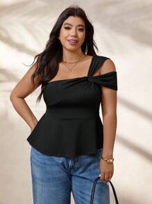 Calvaya Camiseta casual de mujer de talla grande con unicolor y cuello asimétrico