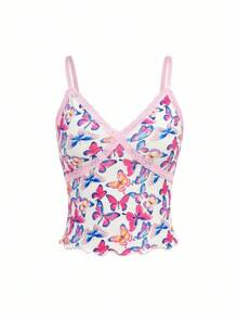 Pink Butterfly Lace Print Sweet Cute Wear-Outer Top For Teen Girls - Pink - View 1