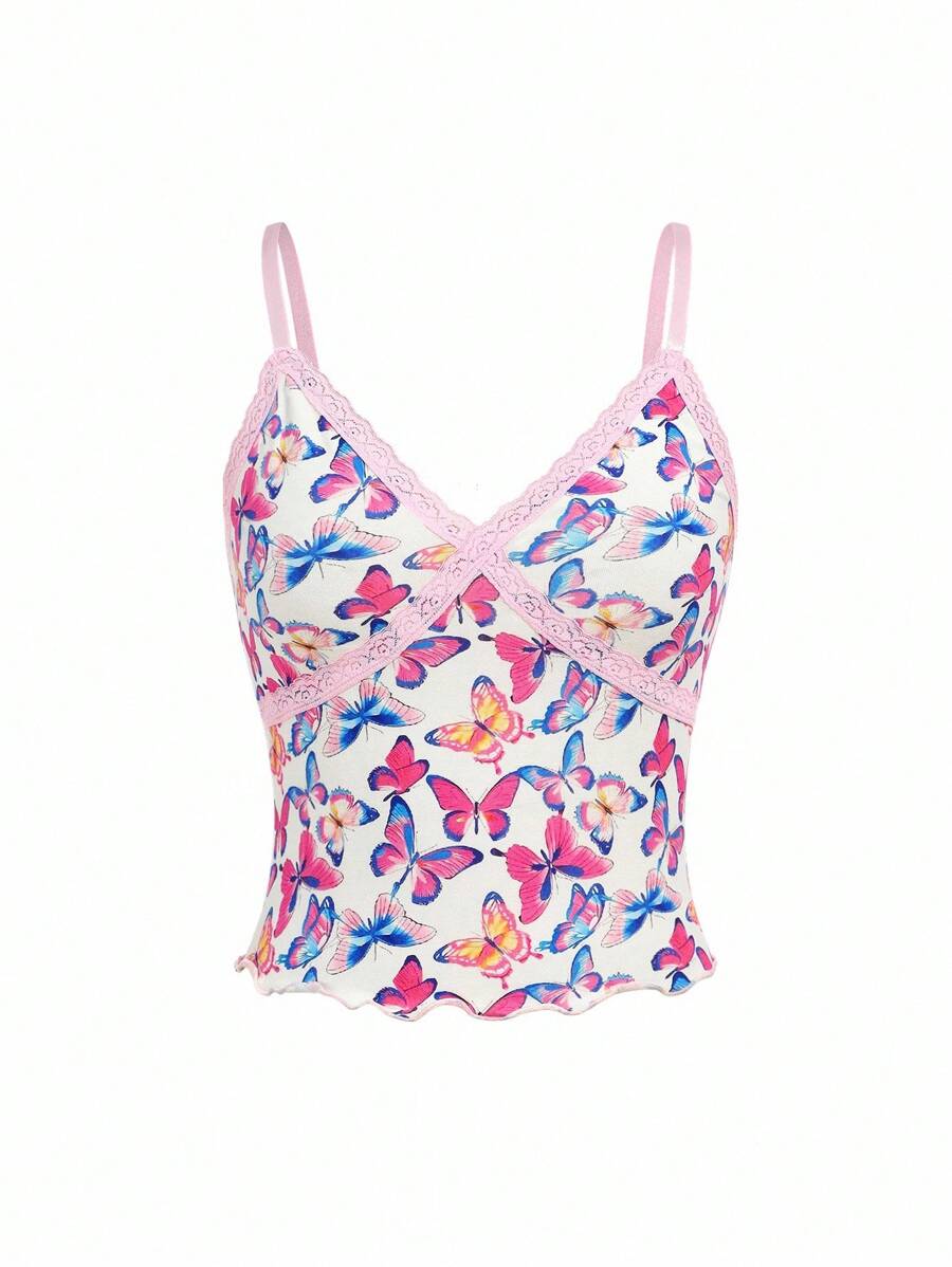 Pink Butterfly Lace Print Sweet Cute Wear-Outer Top For Teen Girls - Pink - View 1
