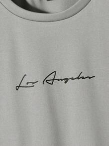 Manfinity BRENVOR 男士标语图案T恤，夏季，情侣装