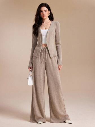 Spring Affair ملابس علوية كاجوال بأكمام طويلة مصنوع من جيرسيه مضلع مطاطي، مناسب للنساء للارتداء في المطار والشارع وفي فصل الخريف