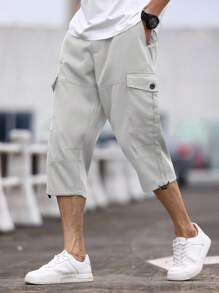 Manfinity Homme Men's Summer Casual Solid Cargo Shorts - Light Grey - View 4