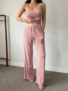 DAZY 2 pezzi Completo pigiama in casa con canotta aderente a righe e pantaloni