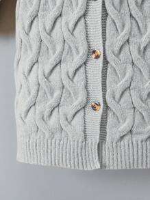 SHEIN Áo len cardigan dài quá khổ cho bé gái có mũ trùm đầu, phong cách thường ngày - Xám - Xem 7