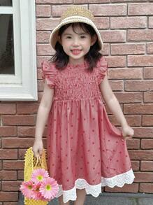 DAZY Váy midi kẻ caro thường ngày cho bé gái, ngọt ngào và tươi mới - Hồng - Xem 6