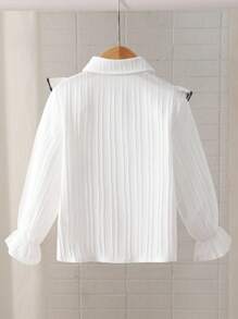Young Girl Casual Daily Ruffled Textural Front Button Shirt - White - View 2