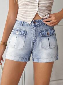 EMERY ROSE Women's Casual Washed Denim Cargo Shorts