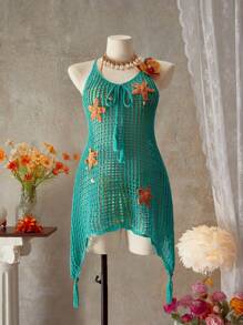 SHEIN Swim 时尚贝壳图案无袖沙滩罩衫