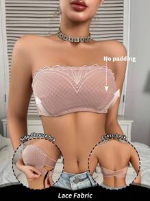 SHEIN 1pc Women's Lace Ruffle Decor Bralette, Wireless - Apricot - View 1