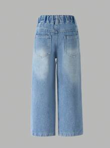 Young Girl' Casual Vacation Light Denim Jeans With Bow - Light Wash - View 2