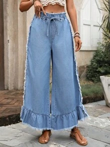 SHEIN Tall Pantalones vaqueros anchos y sueltos con cintura con cordón para mujer