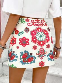 Vivid Eden Falda acampanada con estampado vintage casual de vacaciones para mujer