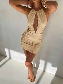 Aloruh Women's Golden Mini Party Dress, Sexy And Elegant For Graduation, Wedding, Prom Season, Spring/Summer - Gold - View 1