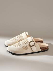 Solecia CUCCOO Women's Round Toe Adjustable Buckle Casual Mules - Beige - View 2