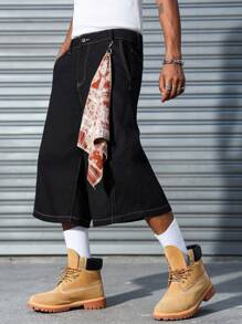 Manfinity Hypemode 男士纯色宽松头巾装饰休闲牛仔短裤