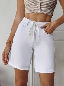 Breezaya Women's Casual Versatile Solid Color Denim Shorts, Summer - White - View 4