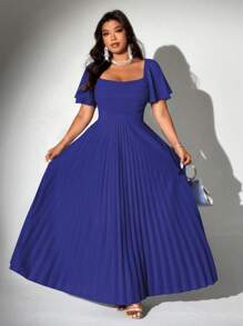 Viva Relle Đầm dự tiệc xếp ly voan tay ngắn thanh lịch lãng mạn cỡ lớn cho nữ, Đầm dự tiệc cưới - Màu xanh hải quân - Xem 6