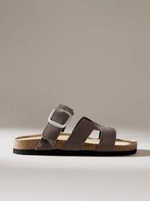 Solecia Women's Casual Versatile Fashion Simple Comfortable Thick Sole Slide Sandals - Rust Brown - View 1