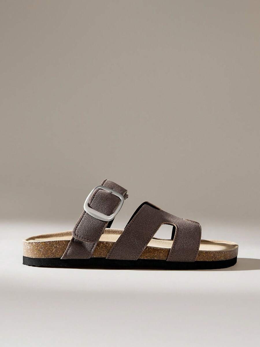 Solecia Women's Casual Versatile Fashion Simple Comfortable Thick Sole Slide Sandals - Rust Brown - View 1