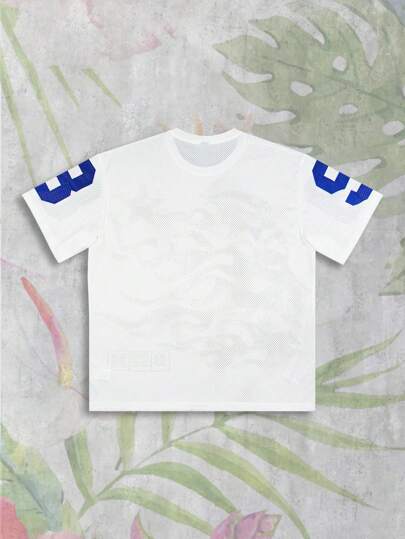 Prep Camiseta de manga corta con cuello redondo y estampado de estilo urbano para hombre