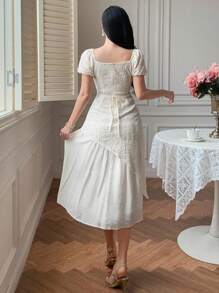 Vestido de unicolor elegante, con patchwork de encaje, para el verano