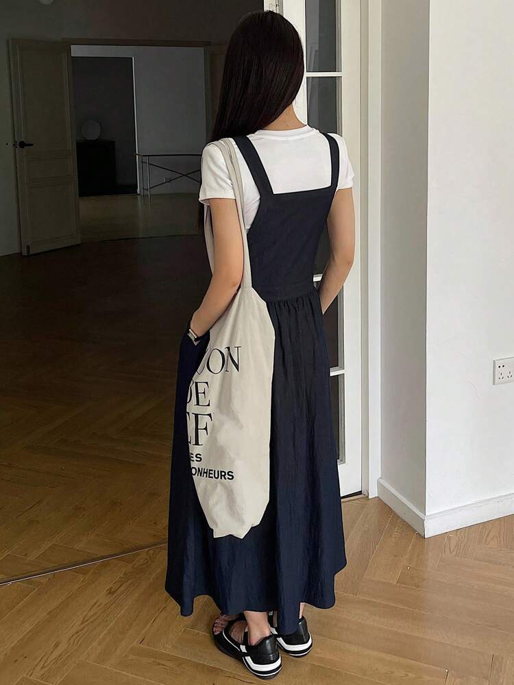 Women's Summer Casual Solid Color Pleated Dress Maxi Dress