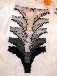 PetitDoll 5pcs Everyday Triangle Panties With Wavy Edges And Ruffled Trims - Multicolor - View 3