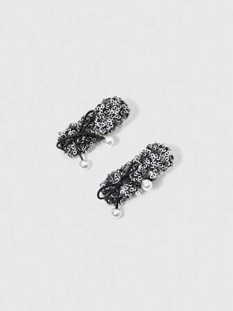 Grunge Punk Rechteckiger Haarclip mit Schleife aus Kunstperlen, silber, geeignet für den täglichen Gebrauch