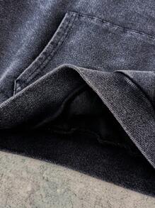 少女宽松版型黑色混色针织连帽衫，带口袋，复古街头风格，适合春夏秋冬，适合运动、返校季、休闲、居家