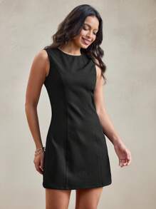 Wildy Vestido negro mini estilo formal básico de mezclilla al estilo americano campestre casual, para vestir cuando sale la profesora. Vestido negro mini formal para mujeres - Negro - Ver 1
