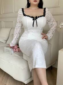 Modelyn Plus Size Solid Color Long Sleeve Dress, Fashionable For Summer