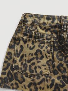 SHEIN PETITE 女式夏季时尚豹纹牛仔迷你裙 - 棕色 - 查看 4