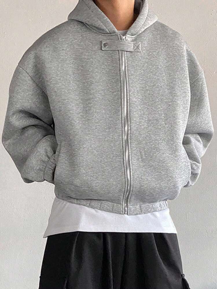 Men's Short Hooded Button Front Sweatshirt Sweatshirt, Light Gray, Autumn/Spring