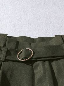 GlowEve 女士优雅蕾丝拼接短裤，夏季 - 軍綠色 - 查看 4