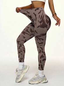 Easithlete Women's Fashion Full Print Ruched Seamless Yoga Leggings