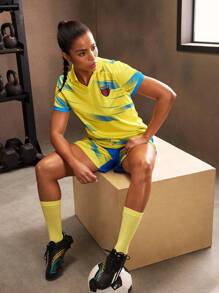 Powerista Women's Letter Print Short Sleeve Casual Fitness Sports Polo Shirt - Blue - View 5