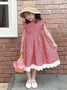 DAZY Váy midi kẻ caro thường ngày cho bé gái, ngọt ngào và tươi mới - Hồng - Xem 1