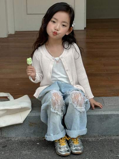 Dazy Kids 女童纯色休闲韩版长袖开衫