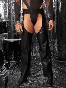 FeverCity Herren einfarbige Hose mit Ausschnitt-Design aus PU-Leder, Herbst/Winter