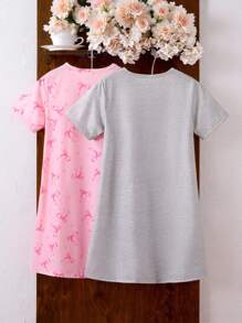 4pcs/Pack Tween Girls Minimalist Butterfly Print Round Neck Short Sleeve Long Nightgown Loungewear, Black And Pink Clothes For Girls 10,Children's Girls' Pajamas,Back To School - Multicolor - View 7