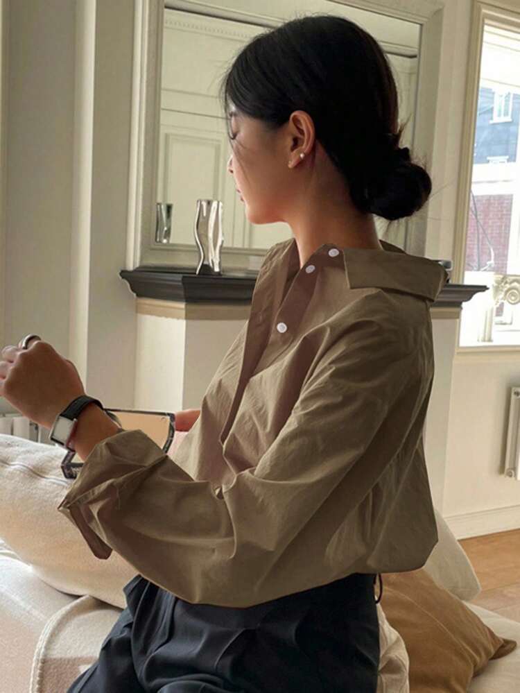 Casual Versatile Solid Color Long Sleeve Shirt