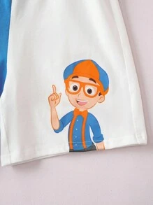 Blippi X SHEIN Kleine Jungen 2 Stücke/Set Cartoon Grafik Farbblock Kurzarm T-Shirt & Shorts Sommer Outfit - Verschiedenfarbig - Übersicht 5