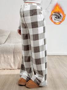 SHEIN Autumn And Winter  Maternity Plaid Print Drawstring Waist Pocket Pants, Warm For Autumn And Winter Plaid Pants Fleece Pants Pajama Pants Checkered Pants Lounge Pants