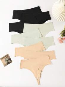 SHEIN Set de 9 piezas de bragas tipo tanga sin costuras de talla grande, para verano - Multicolor - Ver 2